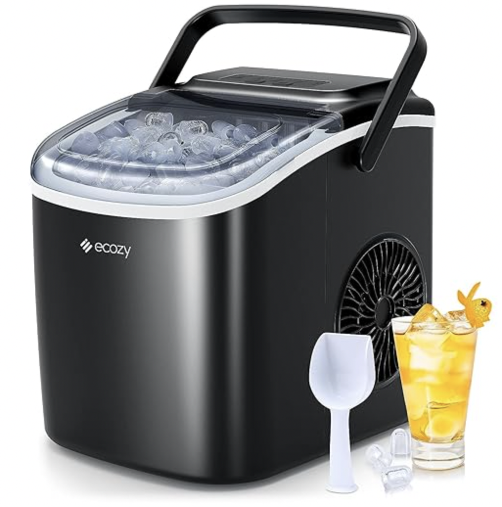 ecozy Portable Countertop Ice Maker - 9 Ice Cubes in 6 Minutes, 26 lbs Daily Output, Self-Cleaning with Ice Bags, Scoop, and Basket