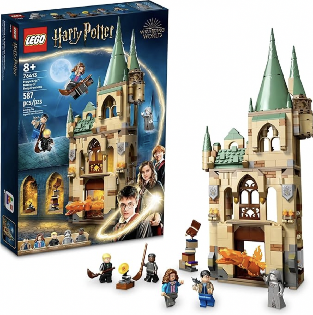 LEGO Harry Potter Hogwarts: Room of Requirement Building Set 76413 Castle Building Toy from Harry Potter Movie Featuring Harry, Hermione and Ron Mini Figures, Wands, Fire Serpent, and Deathly Hallows