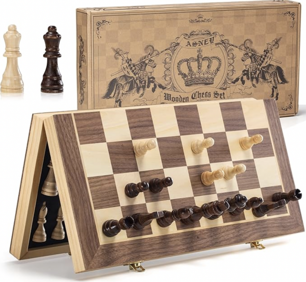 ASNEY Upgraded Magnetic Chess Set, 15" Tournament Staunton Wooden Chess Board Game Se