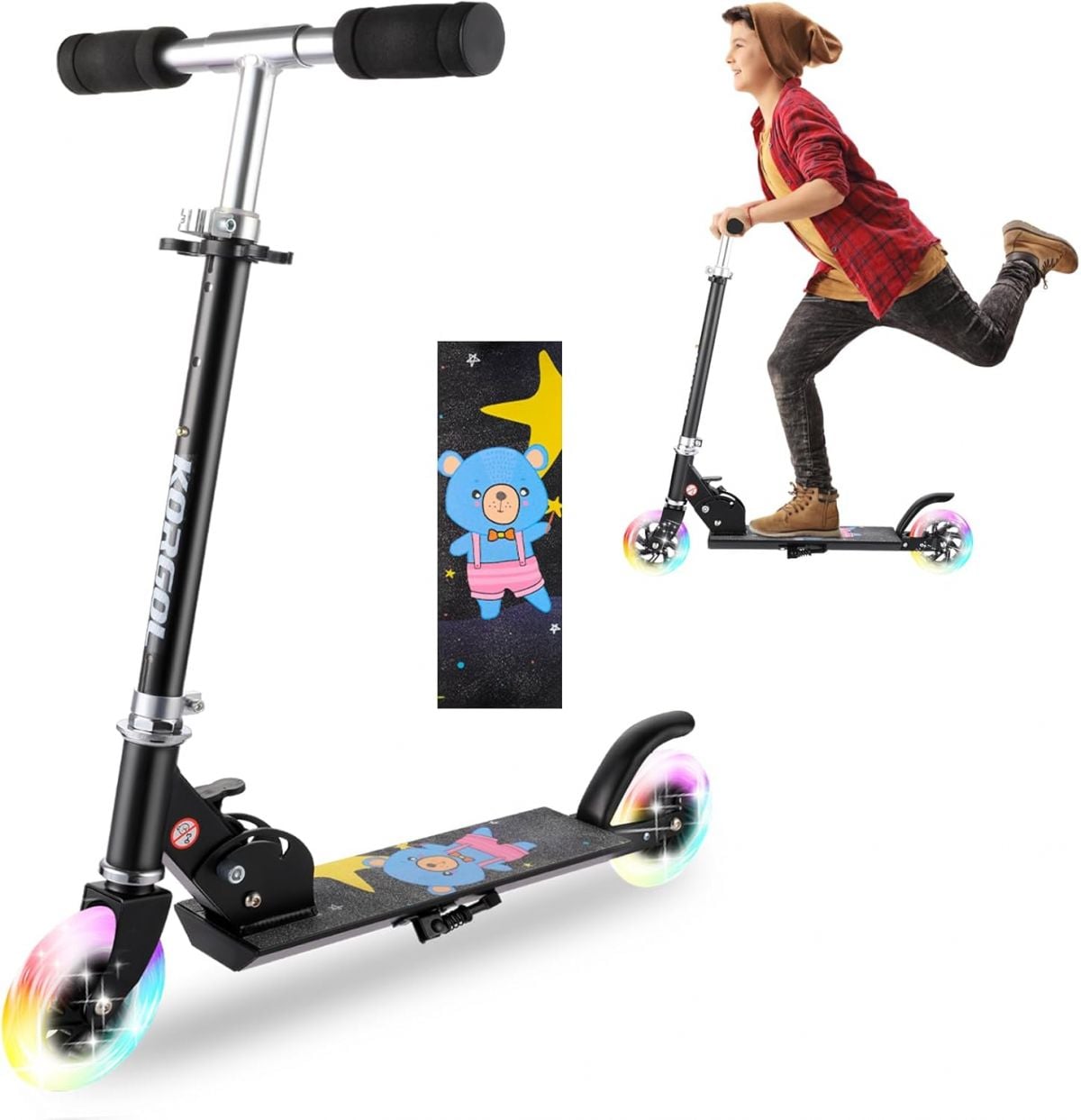 Legooin Kids Scooter Ages 3-12 Adjustable Handlebar Light-Up Wheels Foldable Design Perfect for Boys and Girls Gift