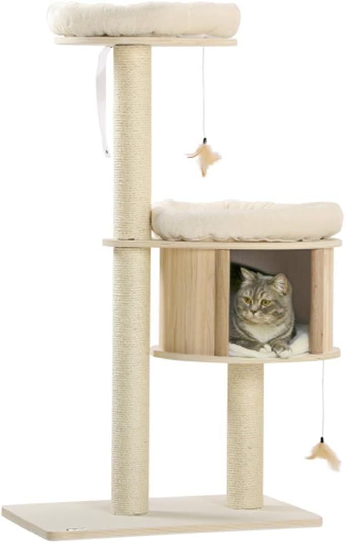 PawHut 3-Level Cat Tree with Sisal Scratching Posts, Fun Cat Soft Cushions