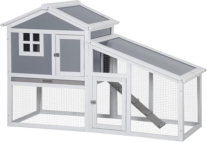 PawHut Rabbit Hutch 59 Wooden 2 Tier Bunny House