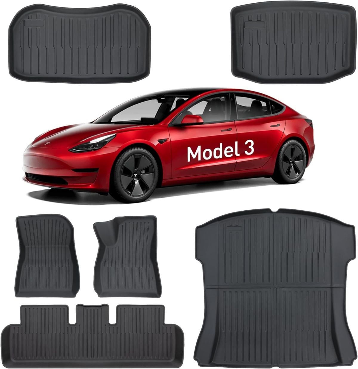 Tesla Model 3 6-Piece All-Weather Mat Set Full Coverage Interior and Trunk Liners 2021-2023