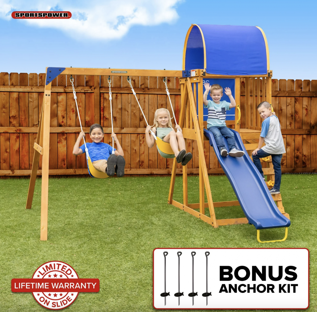 Sportspower Addison Wooden Swing Set w, Heavy Duty Double A-Frame