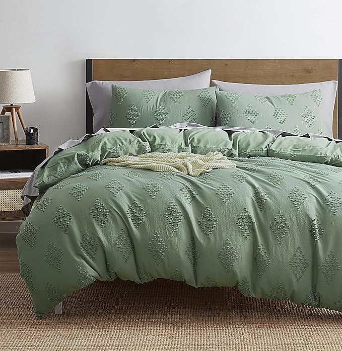 Nestl Boho 3 Piece Duvet Cover Set, 2 Pillow, Queen 90"x90", Green
