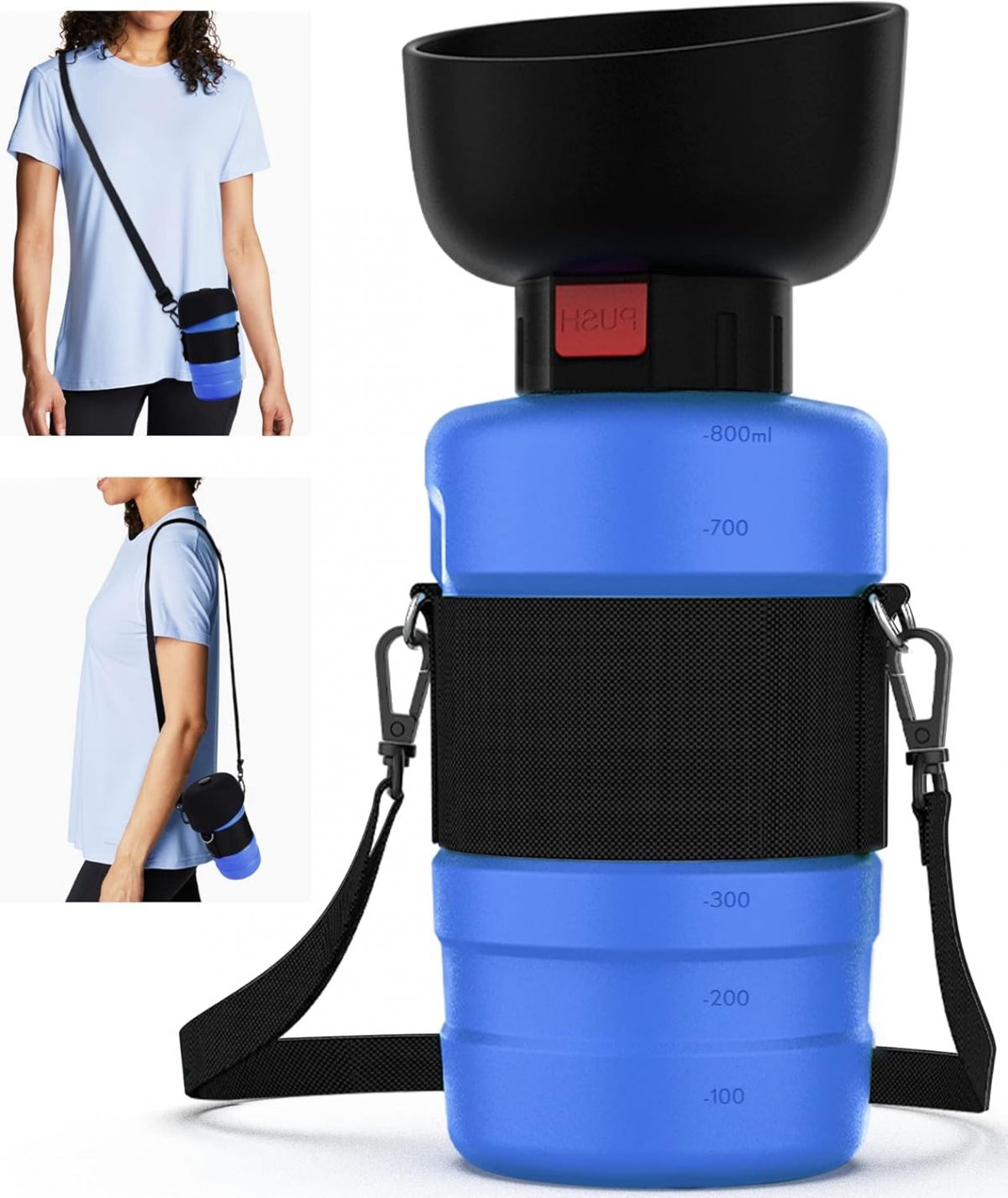 SwSun Portable Dog Hydration Bottle with Collapsible Bowl Leak-Proof 28oz Klein Blue for Outdoor Adventures Sports