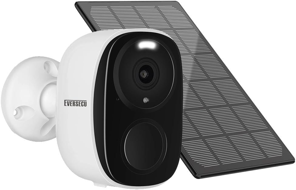 EVERSECU Solar Powered 2K Wireless Security Camera with Bluetooth Pairing WiFi PIR Motion Detection Night Vision and Alexa Cooperation