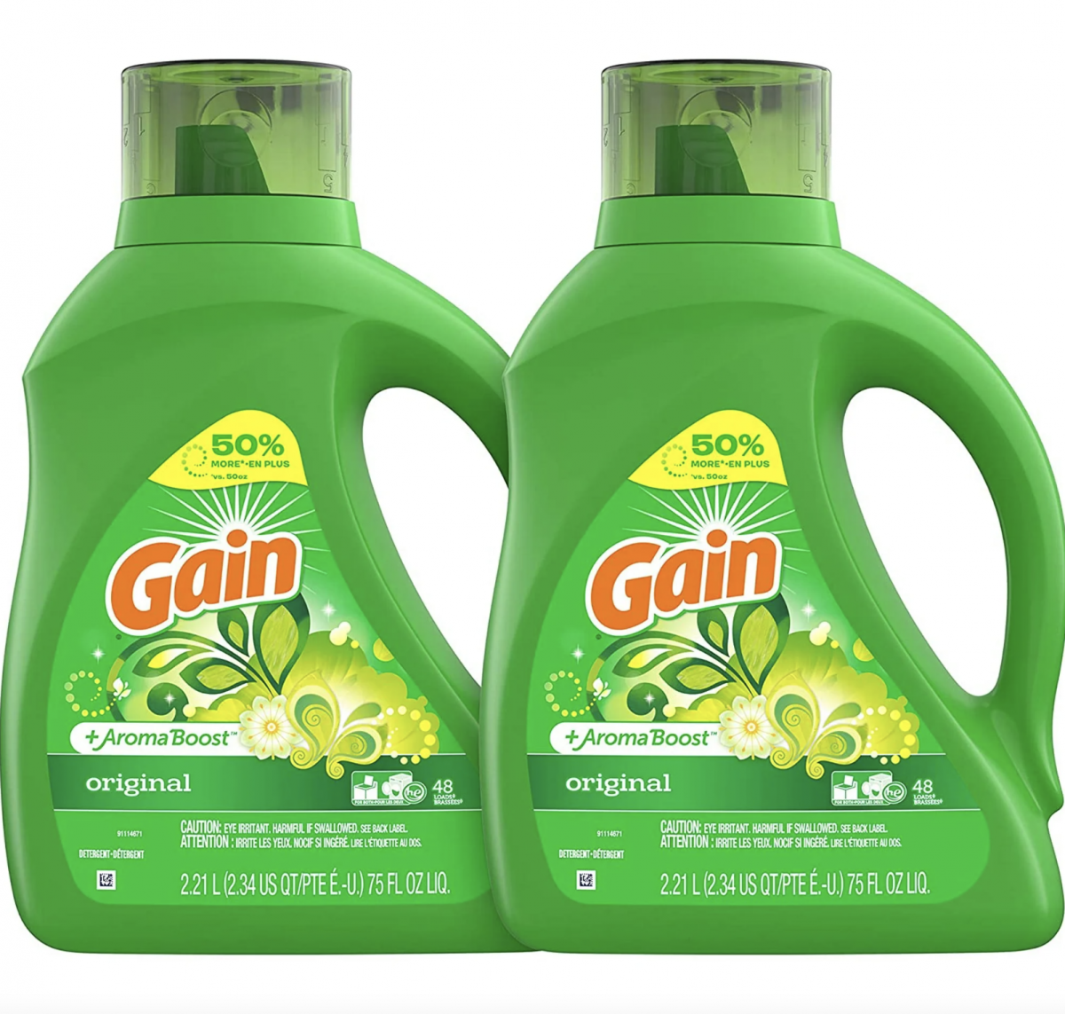 Gain Laundry Detergent Liquid Plus Aroma Boost, Original Scent, HE Compatible, 75 oz, Pack of 2