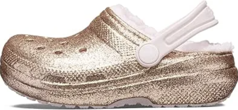 Crocs Classic Lined Glitter Clog (Little Kid/Big Kid) Gold/Barely Pink 6 Big Kid M