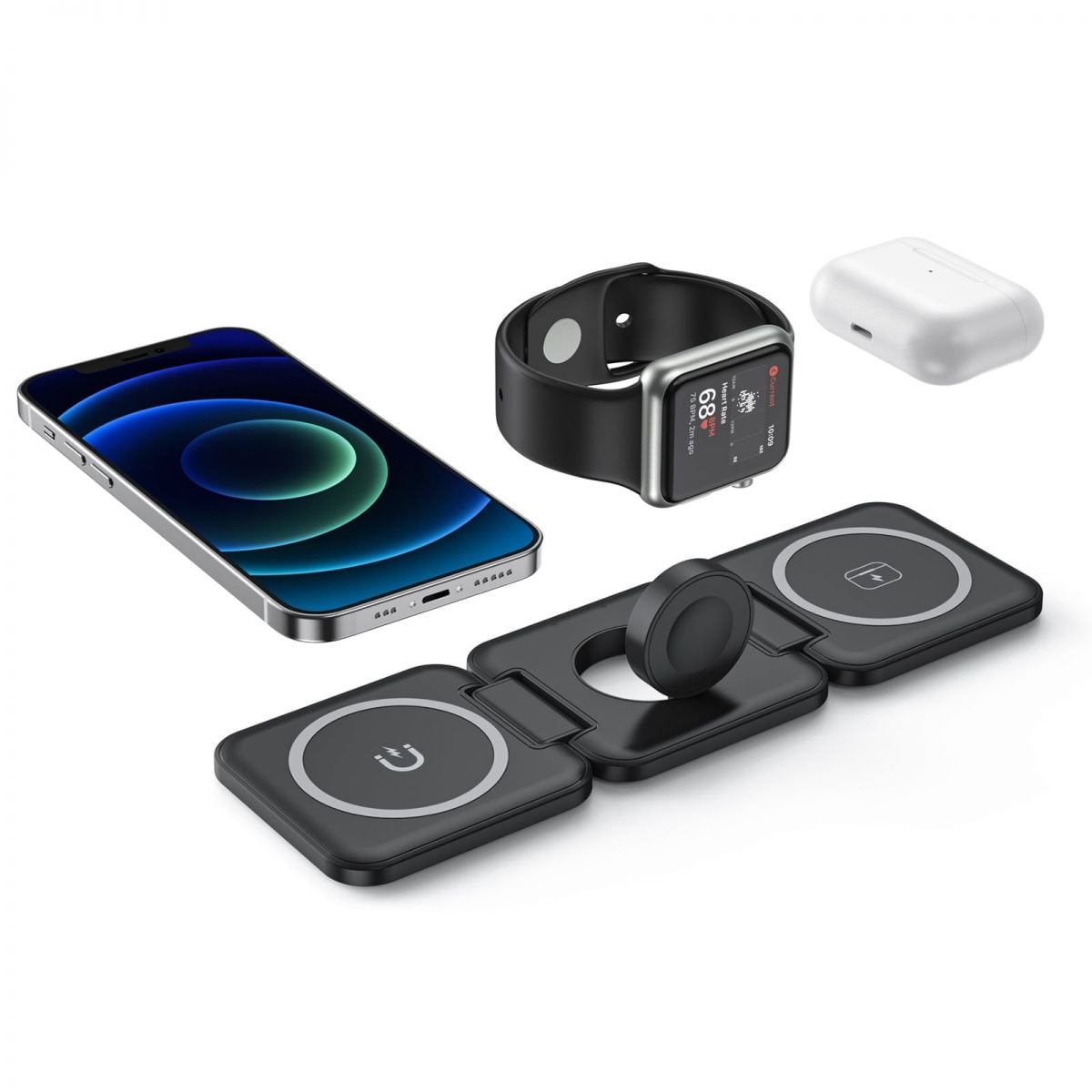 TOPVISlON 3-in-1 Foldable Wireless Charging Hub for iPhone 15/14/13/12 Series AirPods and iWatch