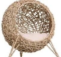 PawHut Rattan Cat Bed with Soft Cushion, Beige