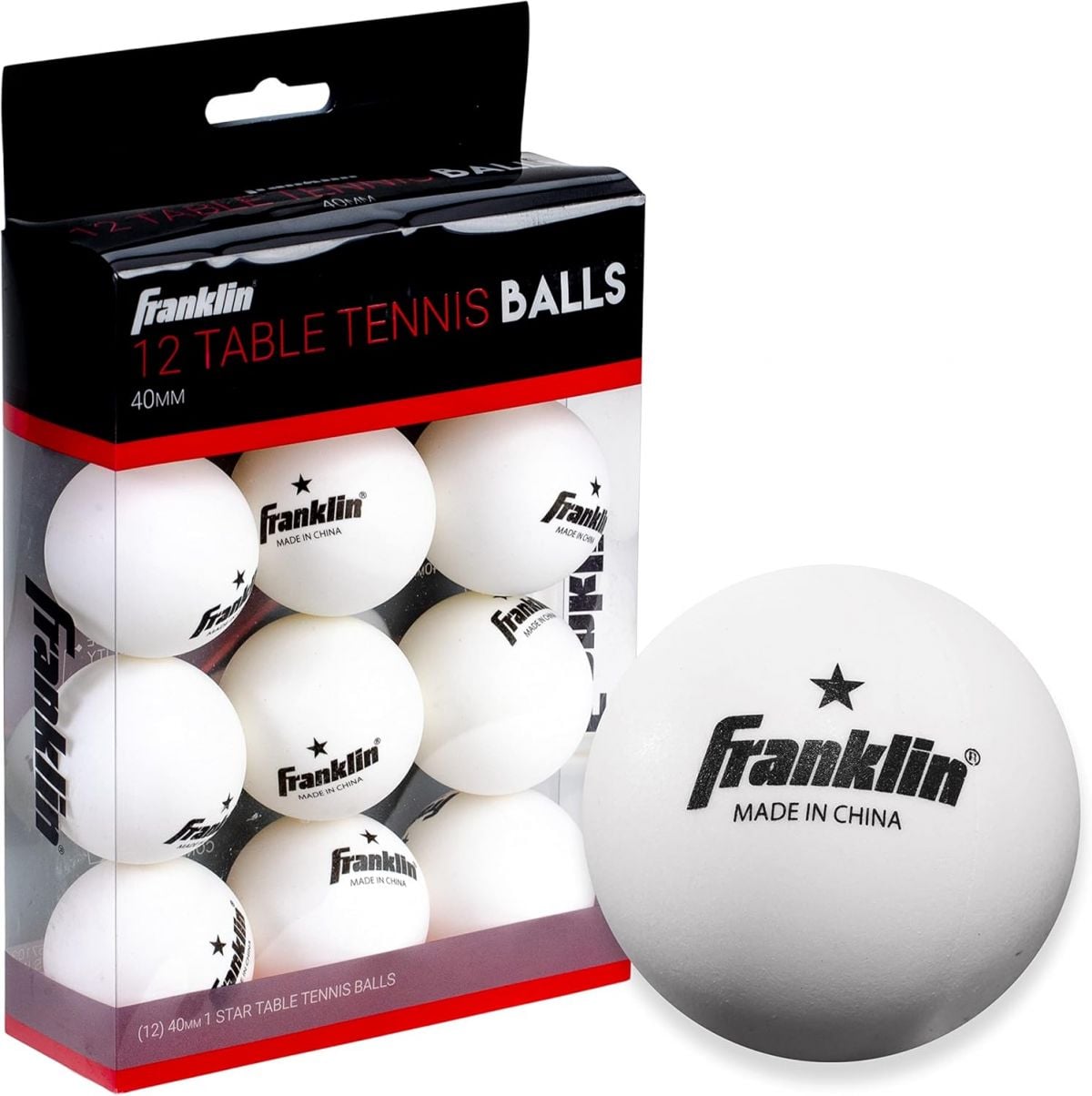 Franklin Sports 40mm Professional Ping Pong Balls – 1 Pack of 12 Balls Durable High Performance Official Size White