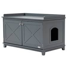 PawHut Cat Litter Box with Large Hidden Storage, Grey