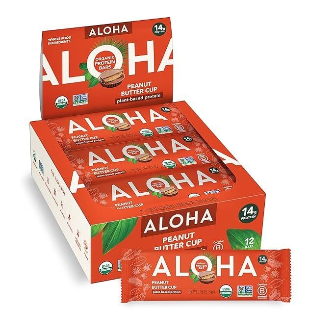 ALOHA Organic Plant Based Protein Bars, Peanut Butter Cup Bar, 12 Bars