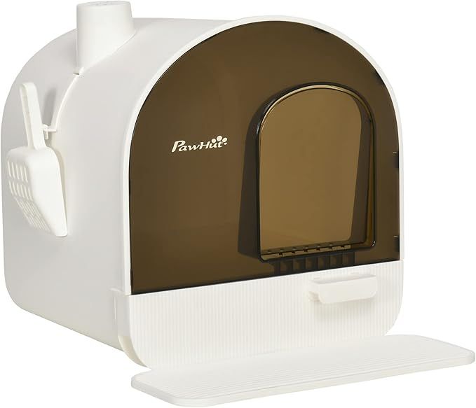 PawHut Cat Litter Box with Lid, White