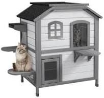 PawHut 2-story Outdoor Weatherproof Wooden Cat House with Openable Roof, White