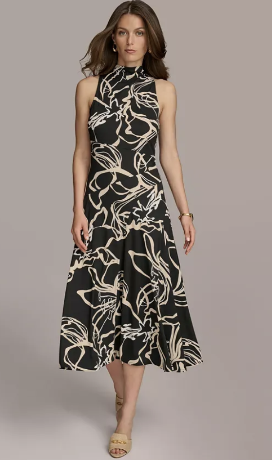Donna Karan Women's Floral-Print Mock-Neck Midi Dress