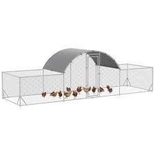 PawHut Chicken Run with Weather-Resistant Cover for 12-14 Chickens, Silver