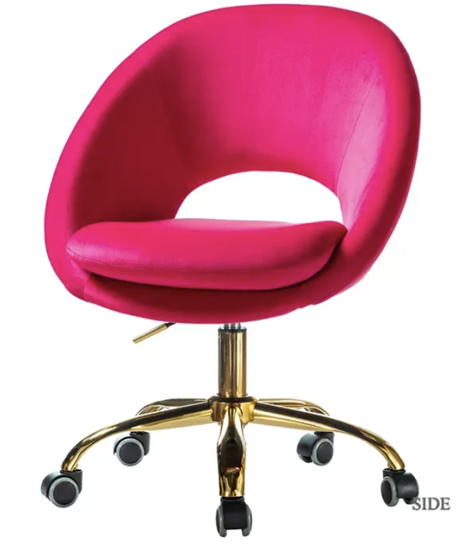 Modern Velvet Office Chair with Adjustable Swivel for Study Vanity