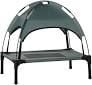 PawHut 24 inch Outdoor Elevated Dog Bed with Removable Canopy, UV Protection Canopy Shade, Gray