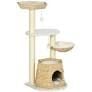 PawHut Cat Tree for Indoor Cats with Cattail Fluff Cat Condo, Jumping Platform, Scratching Posts, Hanging Toy Ball, Natural