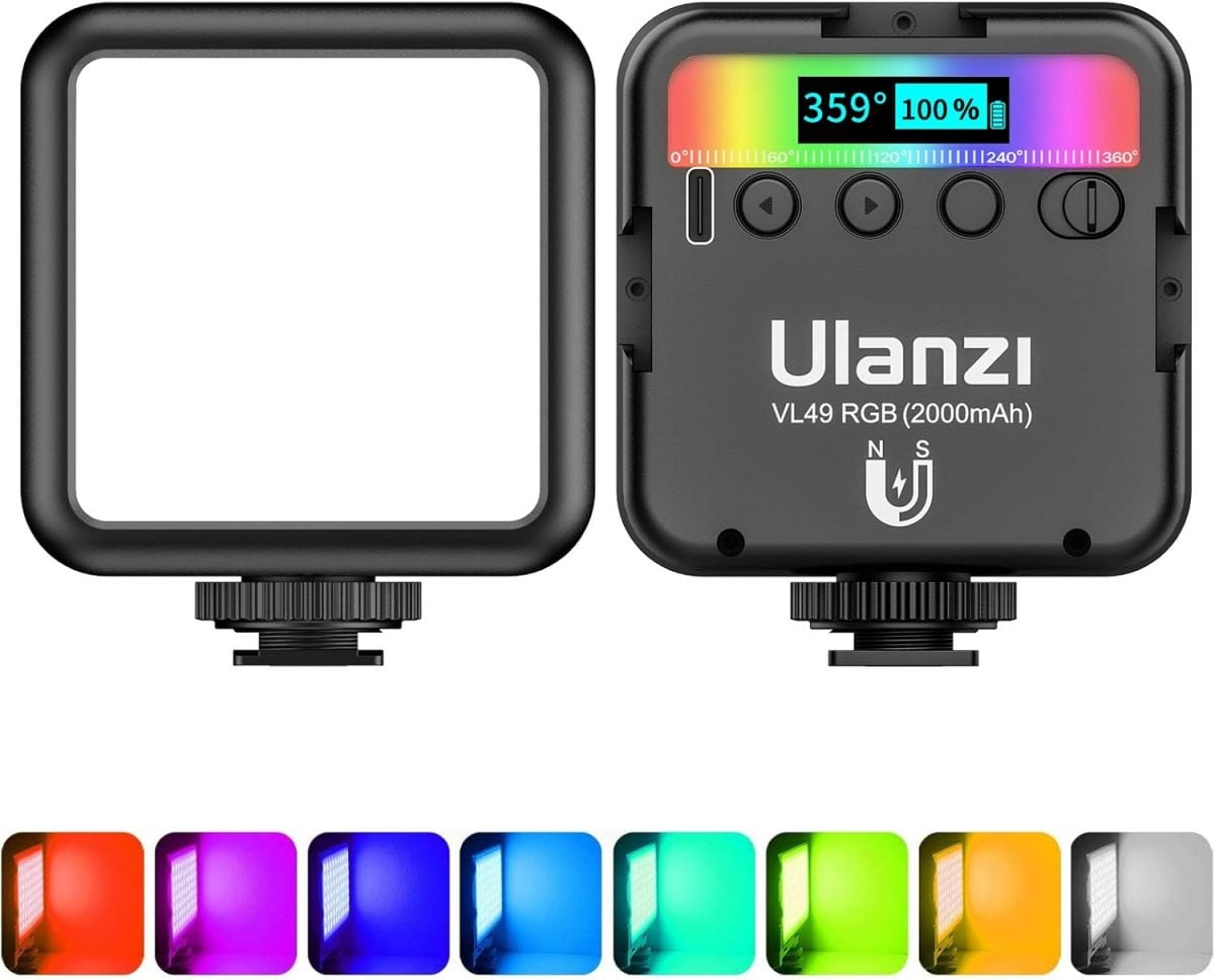 ULANZI VL49 Portable RGB LED Video Light with 360° Color Range 2500-9000K Adjustable Brightness Rechargeable Magnetic
