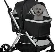 PawHut 3-in-1 Pet Folding Stroller for Small Dogs and Cats, Black