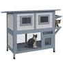 PawHut 2 Tier Outdoor Cat House Weatherproof with Escape Door, Light Gray