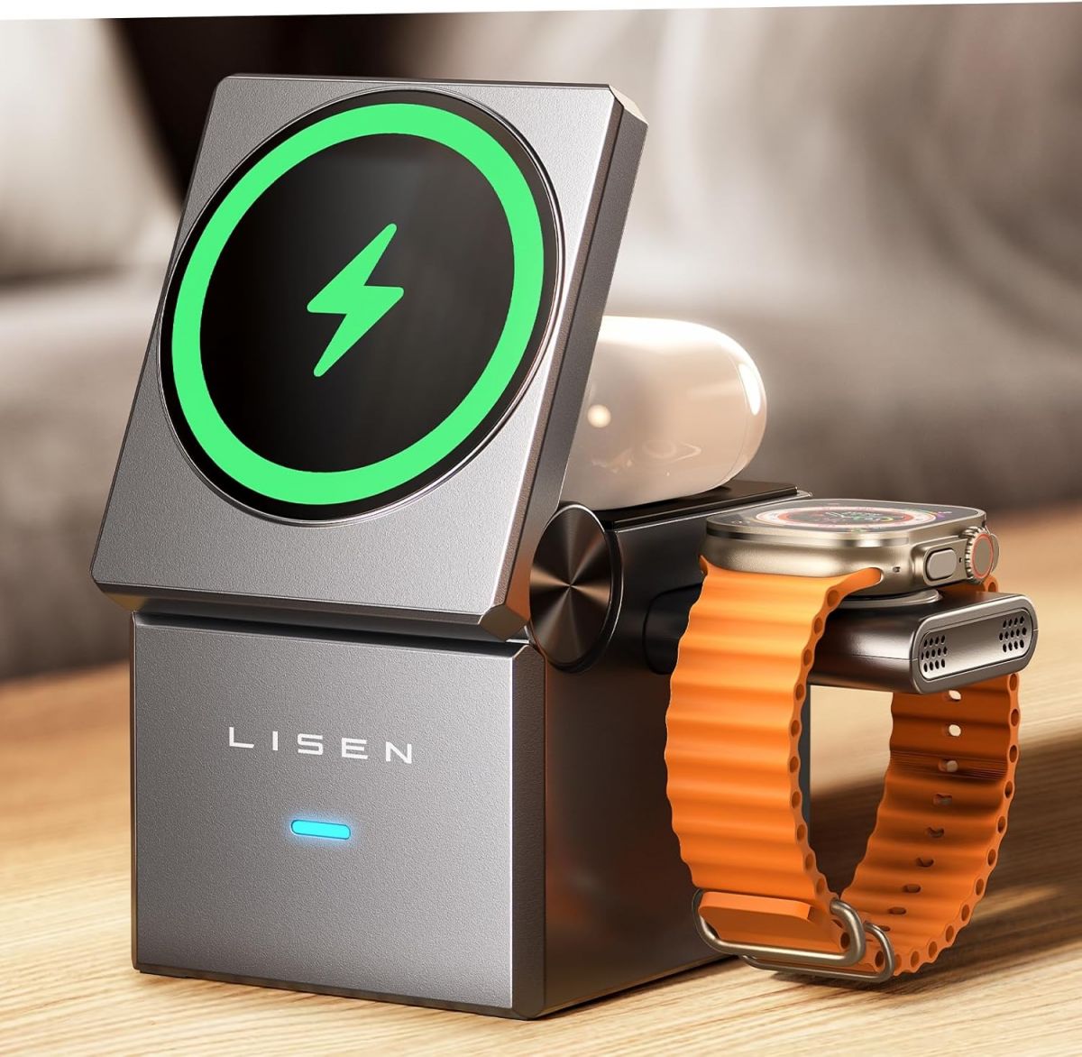 LISEN Wireless Charging Stand 3-in-1 for iPhone 16 Pro Max Apple Devices Magsafe Compatible Christmas Gift