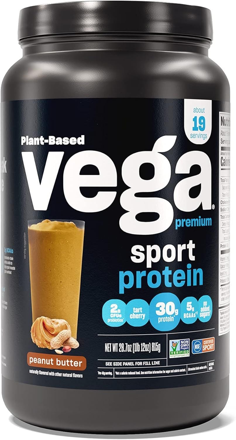 Vega Sport Plant Protein Powder Peanut Butter Flavor Vegan Non-GMO Gluten-Free Certified Protein Mix 28.7 oz