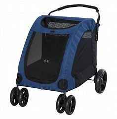 PawHut Pet Stroller, 4 Universal Wheels Folding, Storage Basket, Safety Leash, Blue