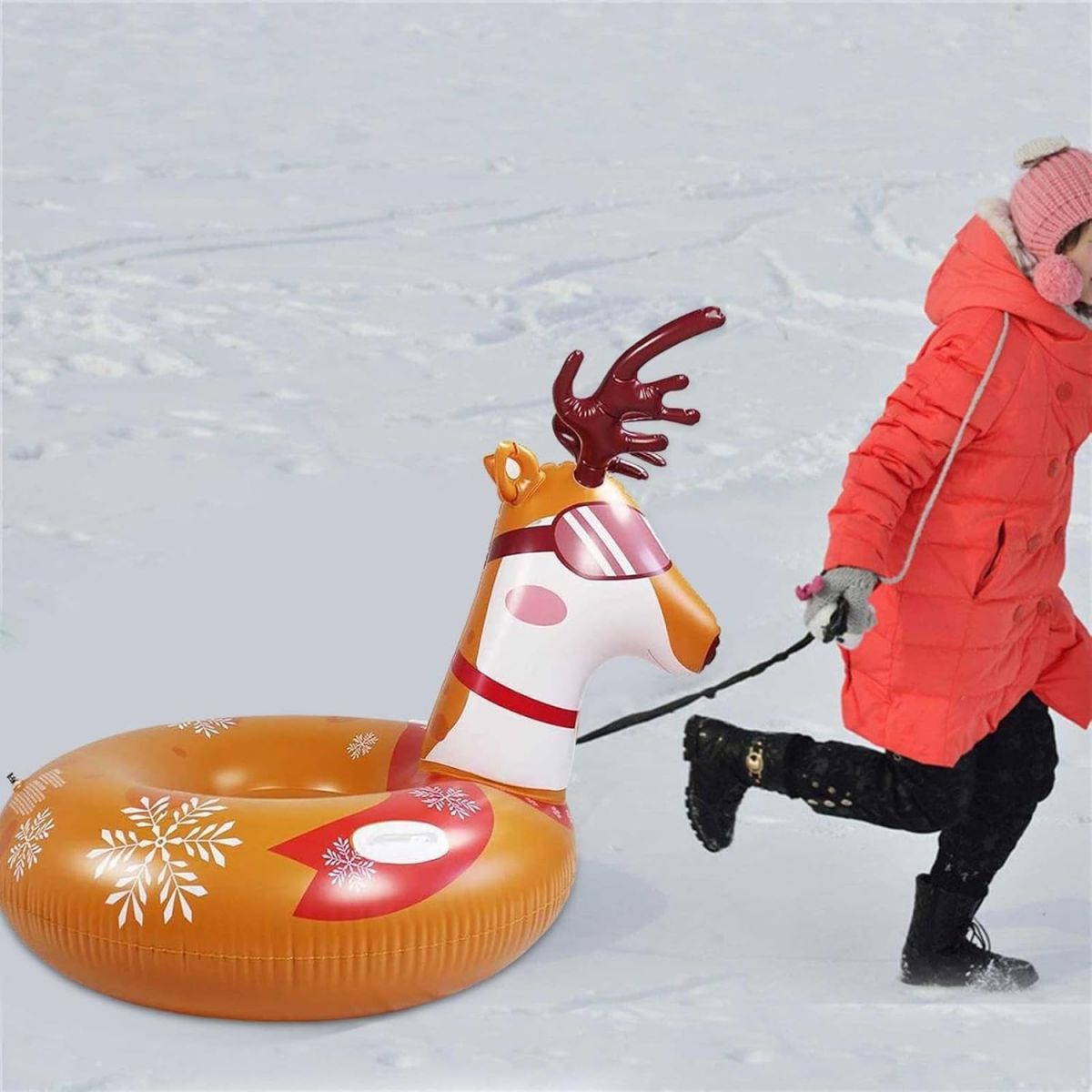 Generic Christmas Reindeer Inflatable Snow Tube Heavy Duty Winter Sled for Kids Adults