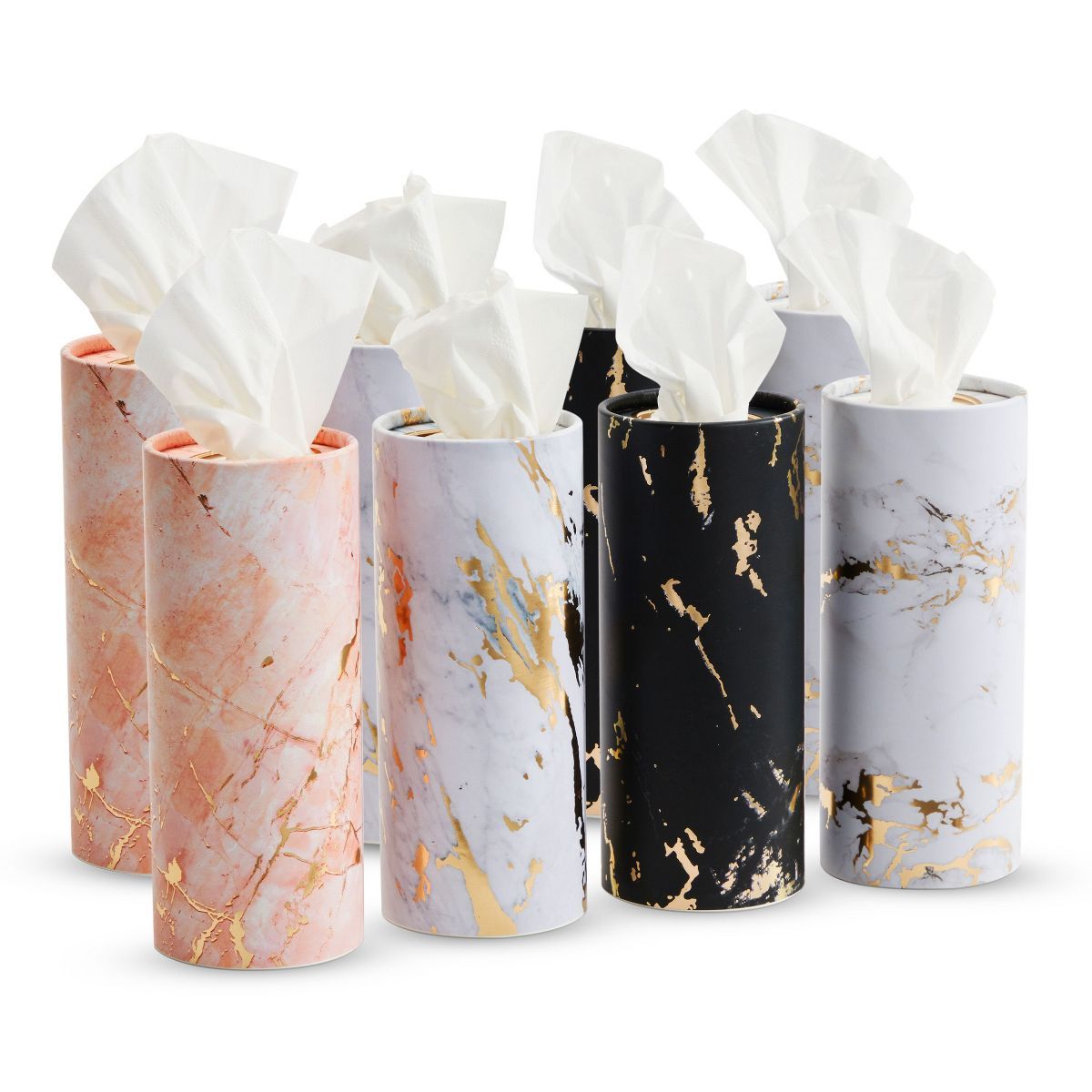 Zodaca Marble Design Car Tissue Tubes 8 Pack 50 Tissues Each