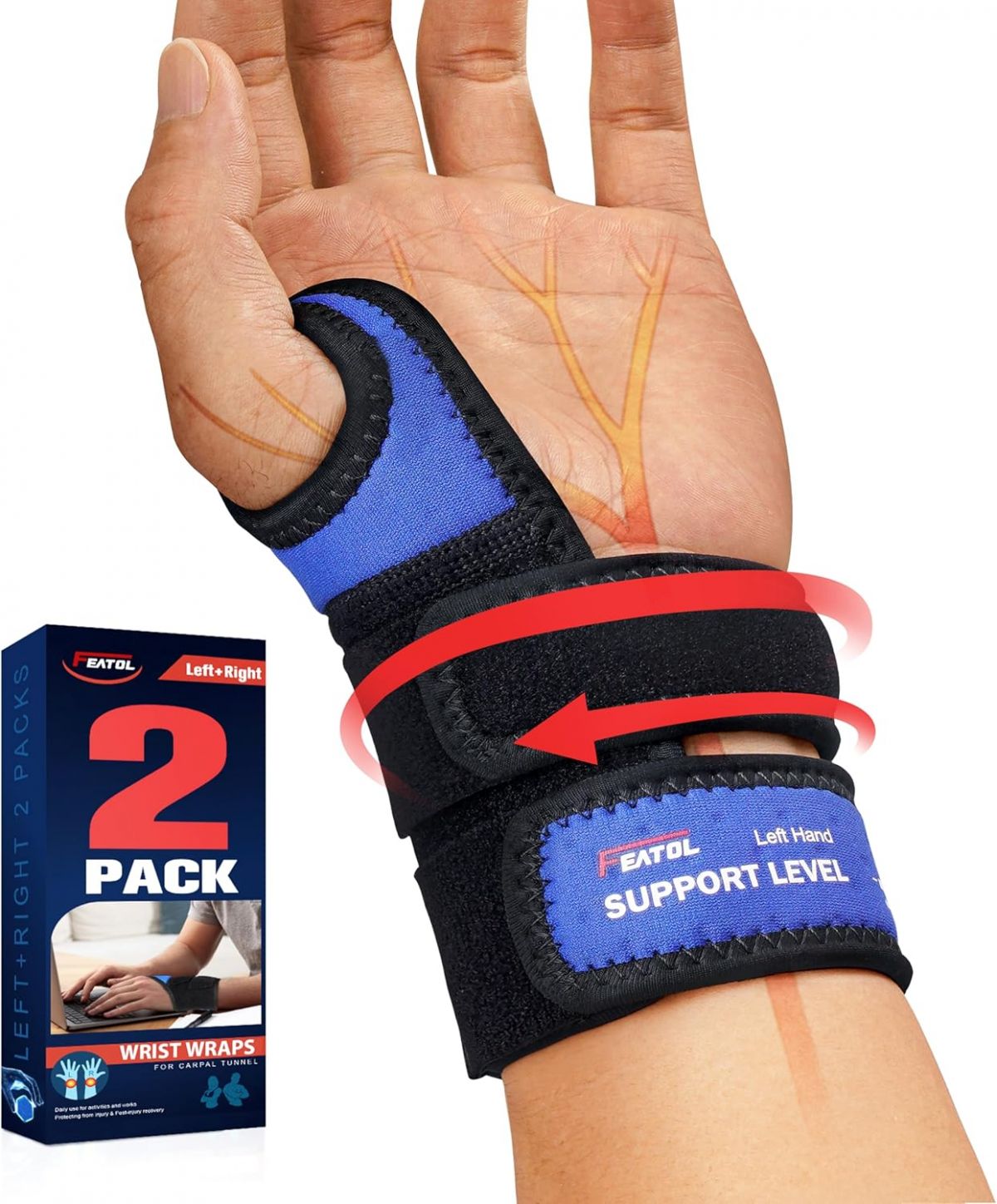 FEATOL Wrist Wraps Supports Pain Relief & Compression Wraps 2 Pack
