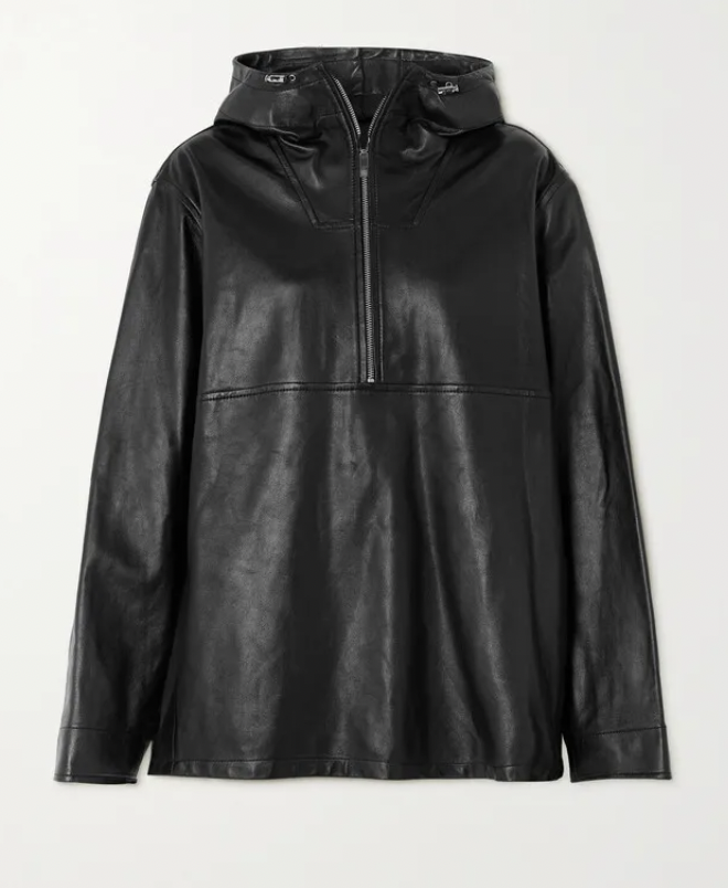 Totême Hooded Leather Half-zip Jacket - Black
