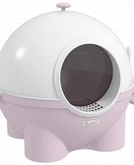 PawHut Hooded Cat Litter Box with Lid, Scoop, Leaking Sand Pedal, Top Handle, Light Pink