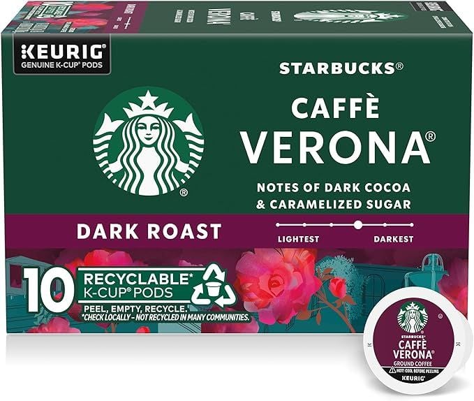 Starbucks K-Cup Coffee Pods, Dark Roast Coffee, Caffè Verona, 100% Arabica, Thanksgiving Day Promotions, 1 box (10 pods)