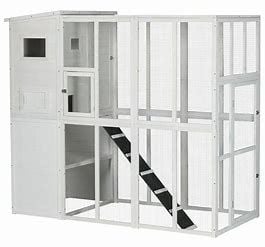 PawHut Catio Outdoor Wooden Cat Enclosure, Window Box with Platforms, Thanksgiving Day Promotions, White