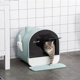 PawHut Cat Litter Box with Lid, Tray, Scoop and Filter, Green, Thanksgiving Day Promotions