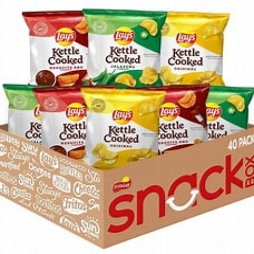 Lay's Kettle Cooked Potato Snack Chips, Variety Flavored Pack, 0.85 Ounce, Pack of 40