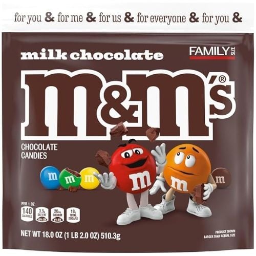 M&M's Large Milk Chocolate Candy, Family Size,18 oz Bag