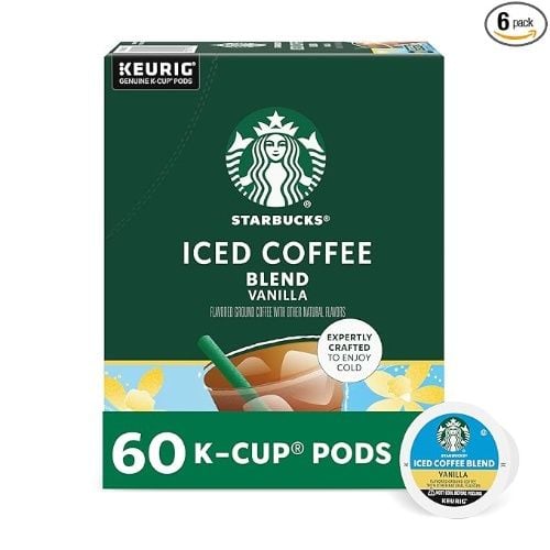 Starbucks K-Cup Coffee Pods, Iced Coffee Blend, Vanilla Naturally Flavored, 100% Arabica, 6 Boxes, 60 Pods Total