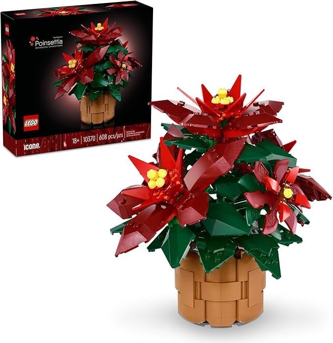 LEGO Icons Poinsettia Building Set - Artificial Flowers Christmas Decoration & Centerpieces for Table