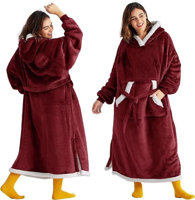 Bedsure Wearable Blanket Hoodie Women - Long Sherpa Hooded Blanket for Adult