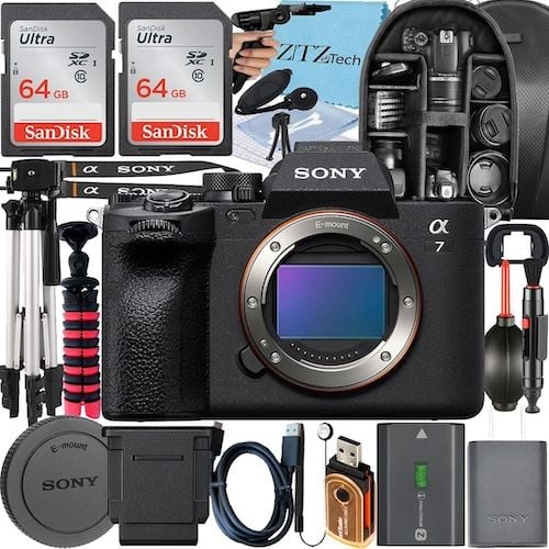 Sony a7 IV Mirrorless Camera Kit with Tripod 64GB Memory Cards Backpack ZeeTech Accessory