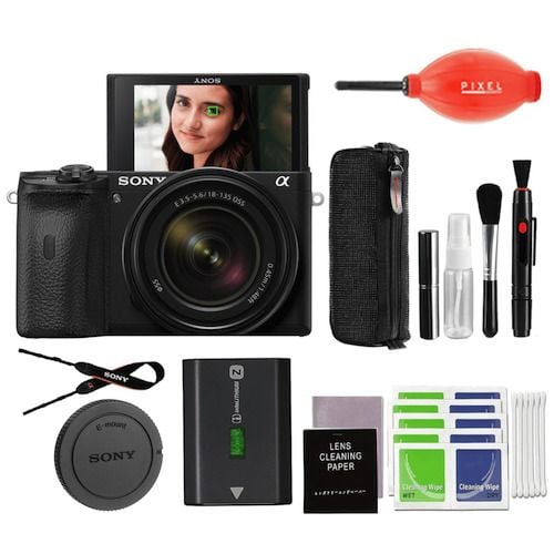 Sony Alpha a6600 Mirrorless Camera Bundle with 18-135mm Lens and Pixel Accessories