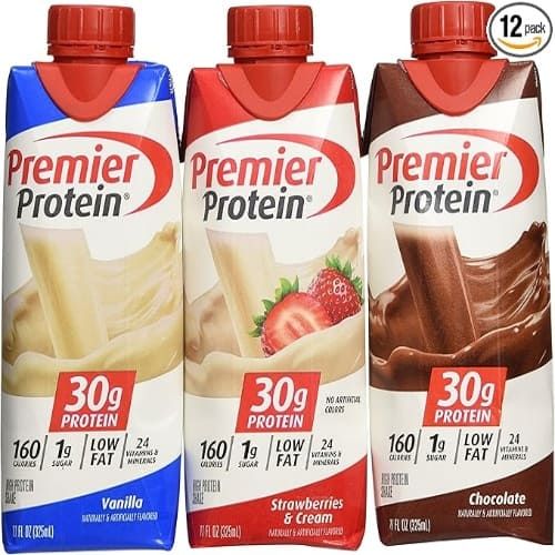 Premier Protein High Protein Shakes, Variety Pack, Contains Chocolate, Vanilla, Strawberries and Cream, 11 oz, 30g