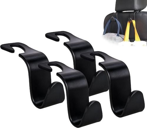 Amooca Universal Car Seat Headrest Hooks 4 Pack for Handbag Purse and Coat