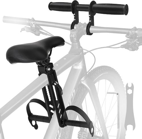 BicycleStore Front Mounted Kids Bike Seat with Handlebar and Foot Pedals for MTB and Adult Bikes
