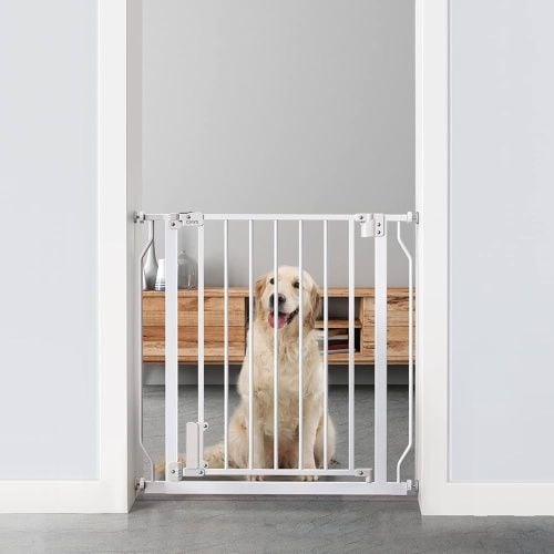 PawHut Extra Wide Walk Through Pet Gate with Cat Door, 30"-41"